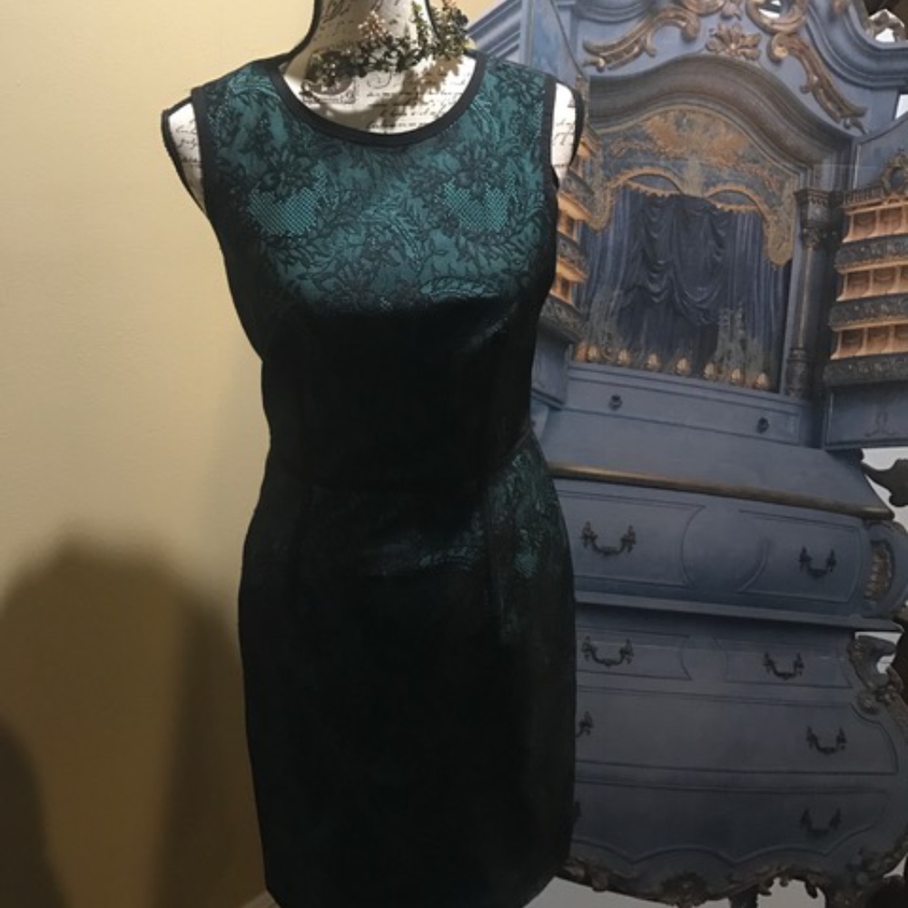 Ivy and Blu Green with Black Lace Overlay Dress